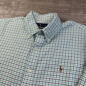 Ralph Lauren Shirt Mens Large Green Blue Plaid Flesh Pony Button Up